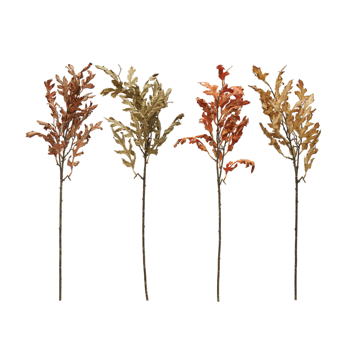 Set of 32-inch faux oak leaf picks in four autumn colors for seasonal decor