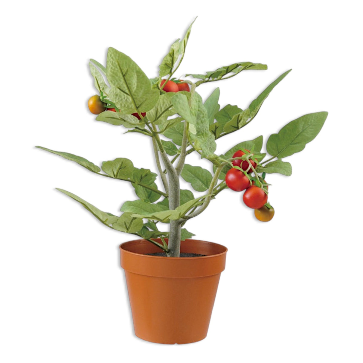 Realistic 13 inch faux tomato plant in pot for kitchen shelf or countertop decor