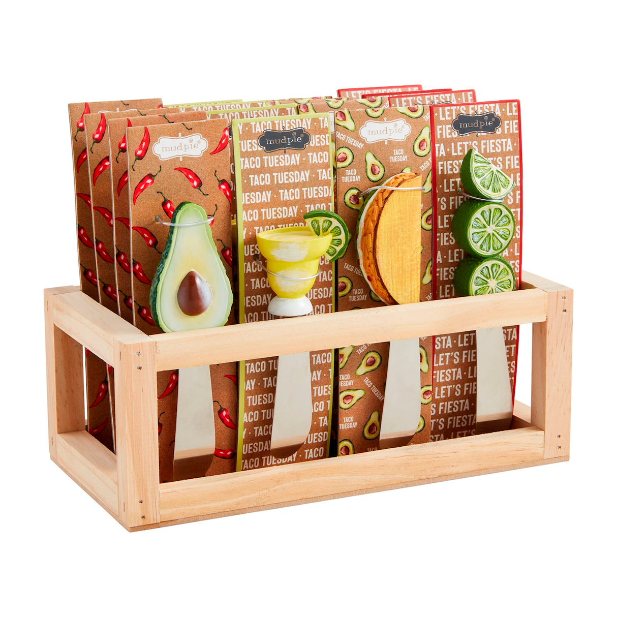 Fiesta spreaders with figural resin handles in chili pepper, avocado, lime, and margarita designs