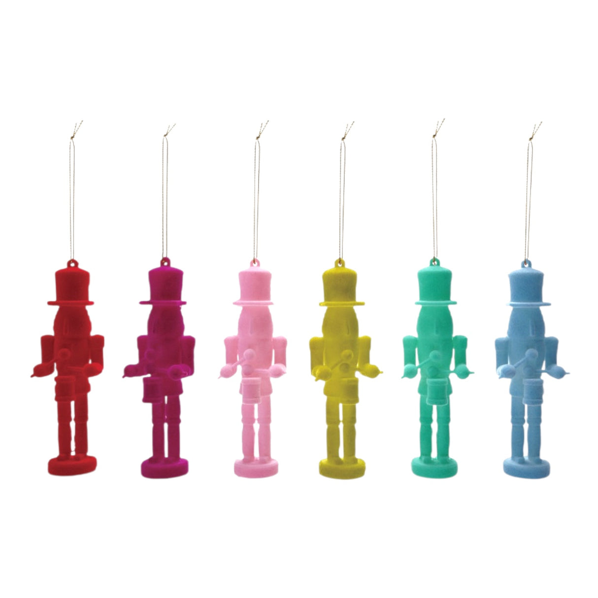 5.25" flocked soldier ornament in red, magenta, pink, blue, turquoise, or green