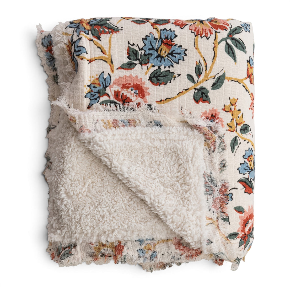 floral cotton throw blanket sherpa back soft cozy fringe edge decorative couch blanket 60x50