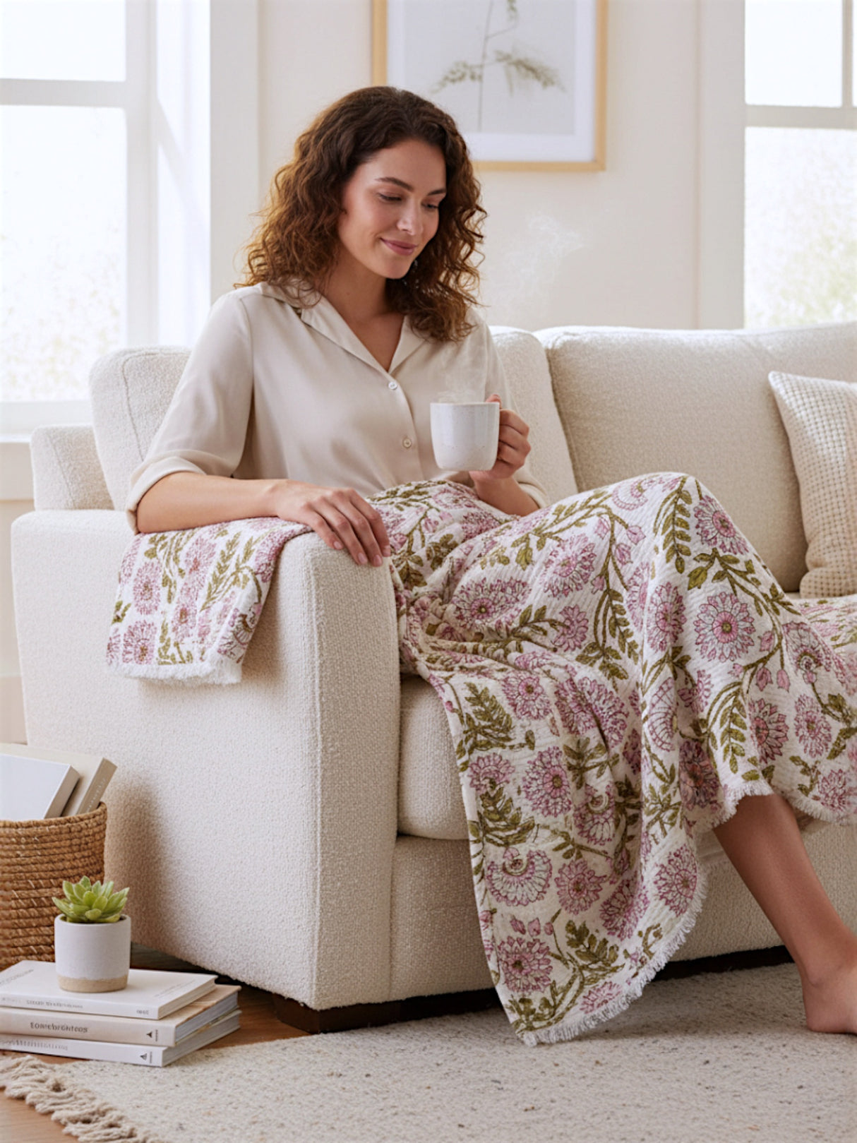 Clematis Botanical Cotton Throw Blanket