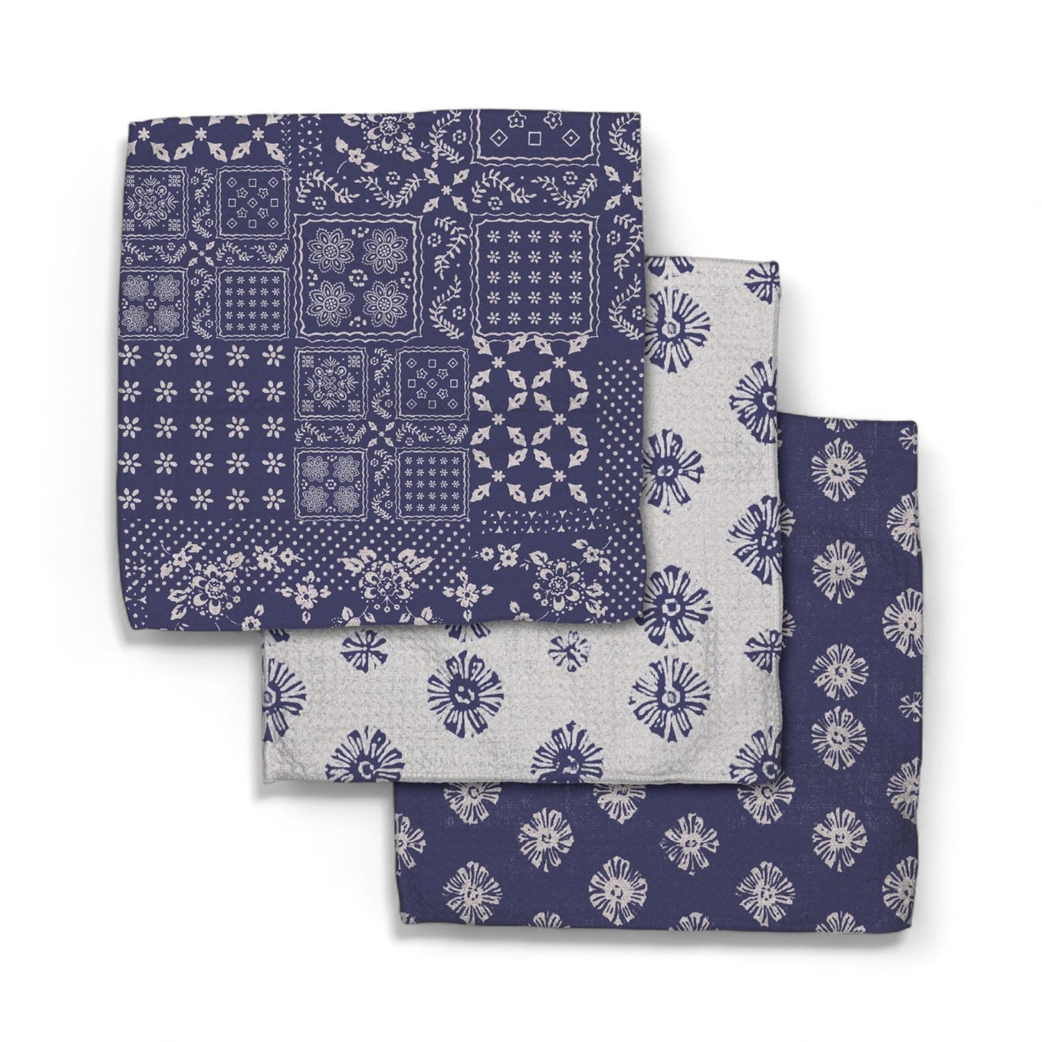 3 blue geometry dishcloth set