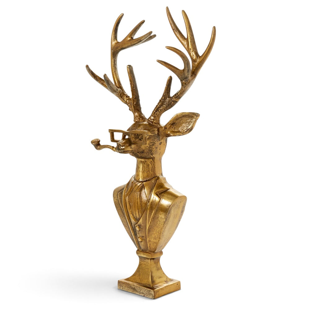 Frankie the Buck gold aluminum bust with antlers glasses pipe and suit