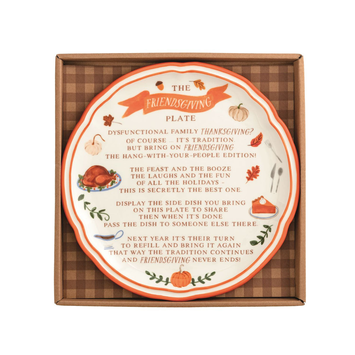 10-inch ceramic Friendsgiving plate with poem in gift box