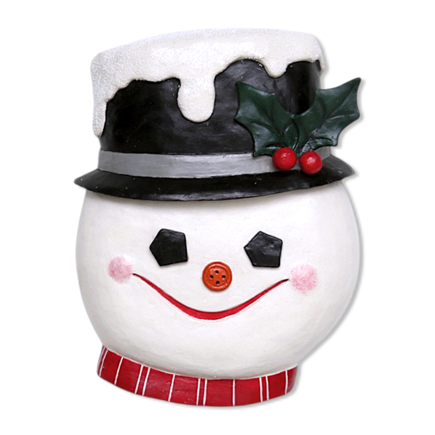 Hand-painted Frosty the Snowman paper mâché wall décor with holly-accented hat