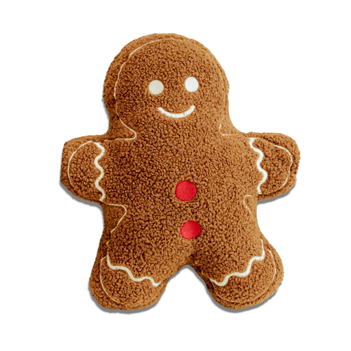 Gingerbread man decorative pillow with stitched icing details