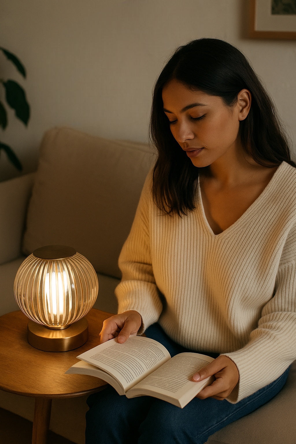 Antique Brass & Pleated Glass Metal LED Touch Lamp | Rechargeable