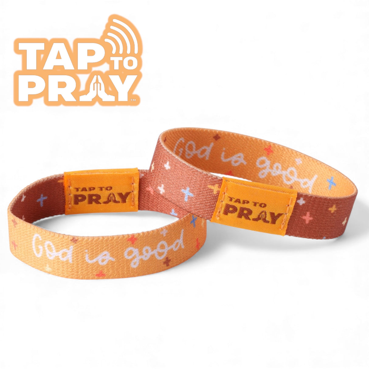 god is good orange tap to pray bible verse wristband