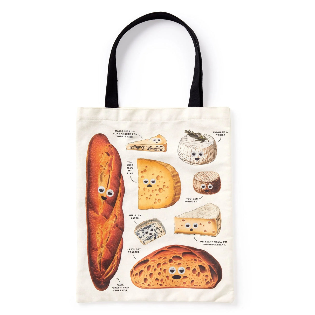 Googly Food Cheese & Bread Canvas Tote Bag