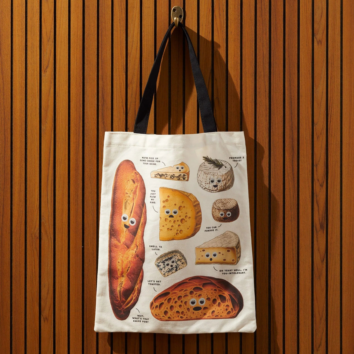 Googly Food Cheese & Bread Canvas Tote Bag