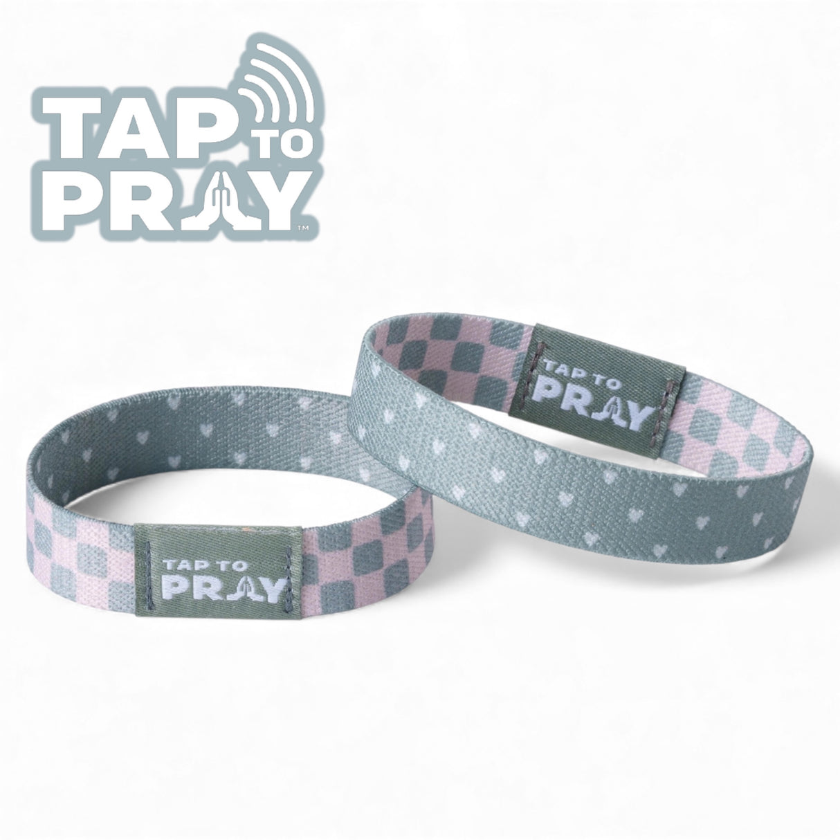 green and pink tap to pray bible verse wristband