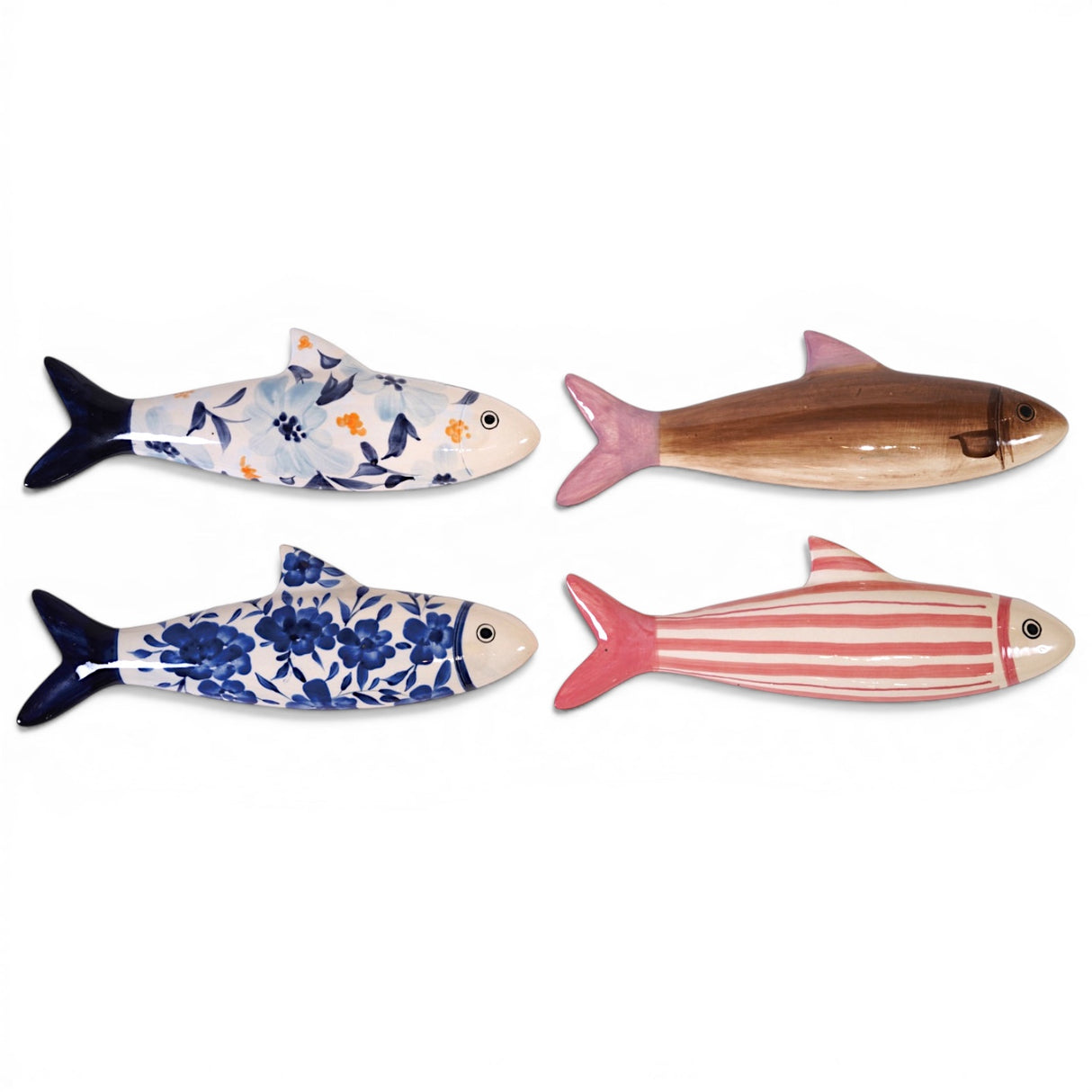 ceramic fish wall decor hand painted coastal fish wall art blue floral striped fish decor