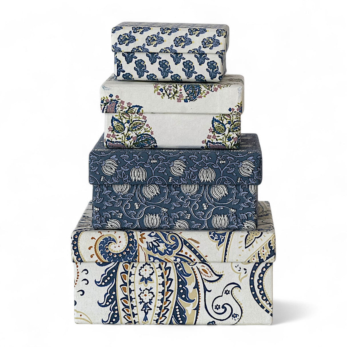 handmade recycled paper nested boxes with blue