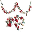 Handmade wool and cotton garland with pom poms and antique gold bells, 72 inches long