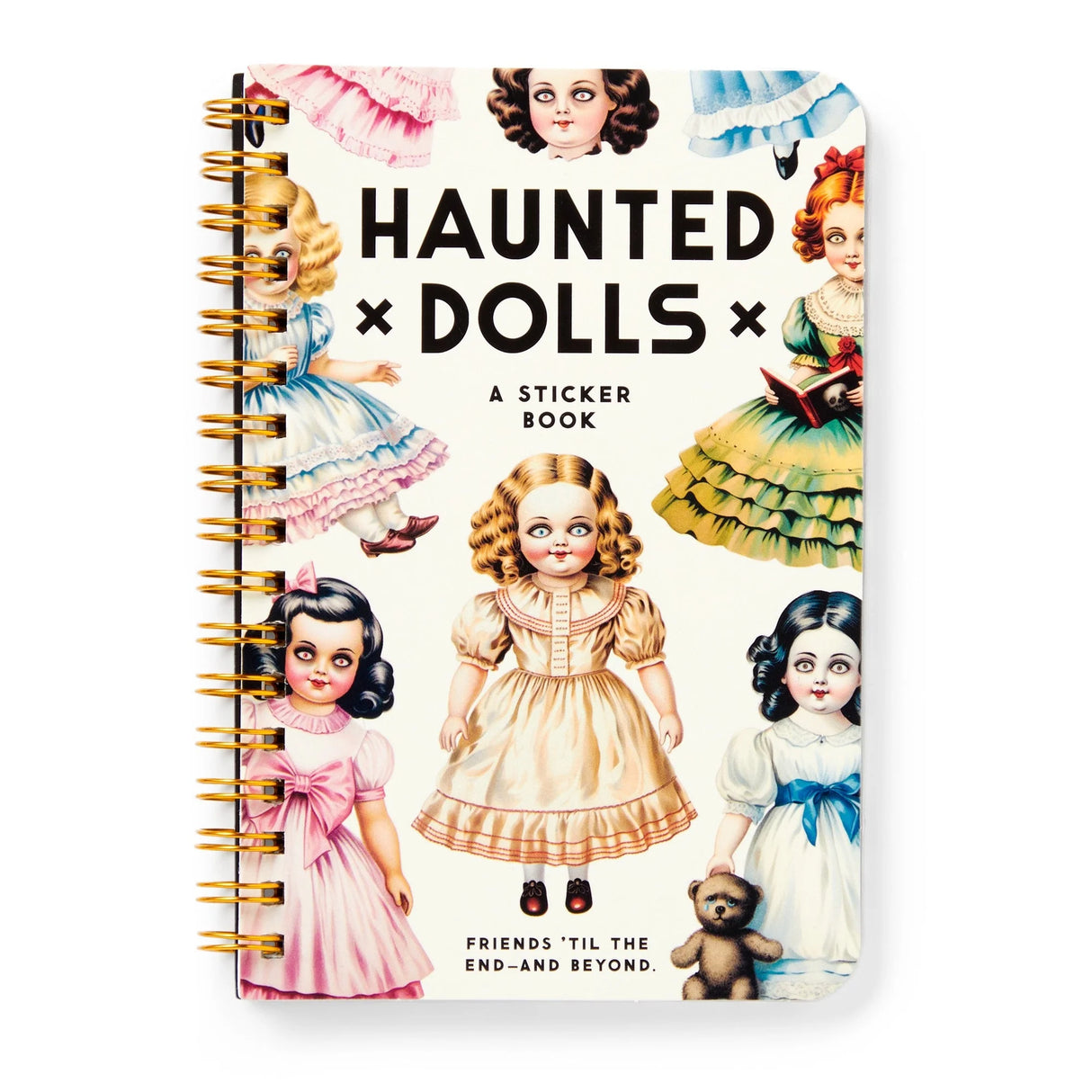 Haunted Dolls sticker book with 60+ creepy and funny vintage-style doll stickers.