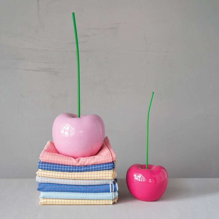 Pink Resin Cherry Accent with Green Stem