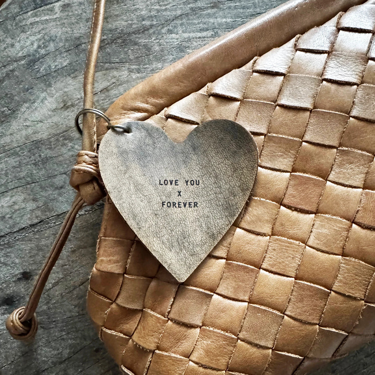 Leather Heart Keychain with Quote