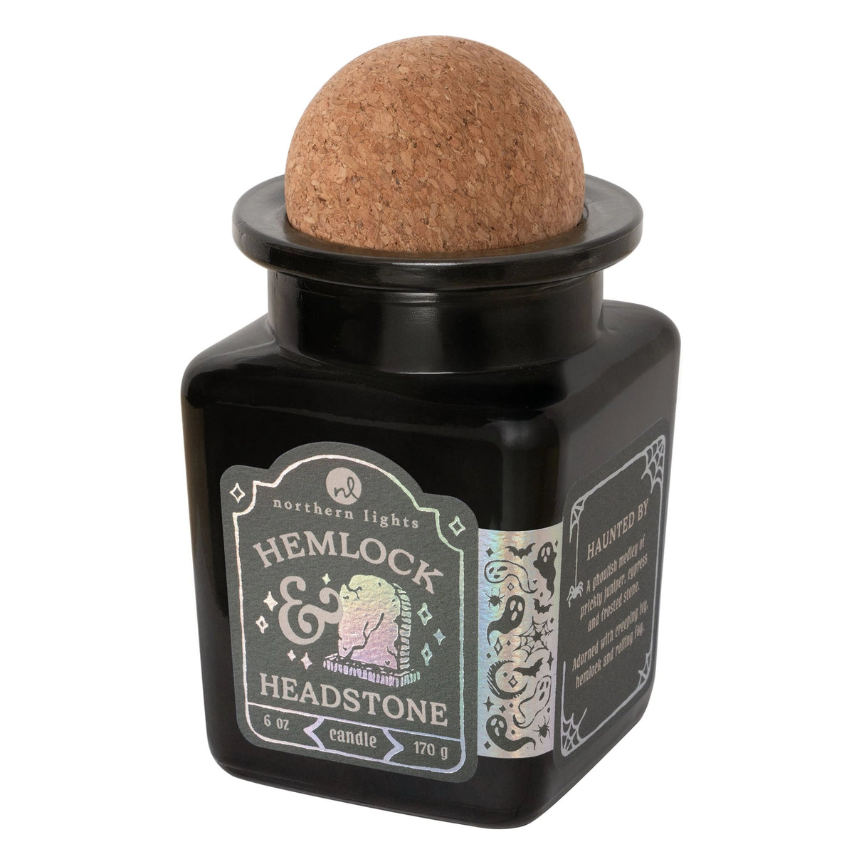 Hemlock & Headstone candle in glass jar, 6 oz with 40-hour burn time