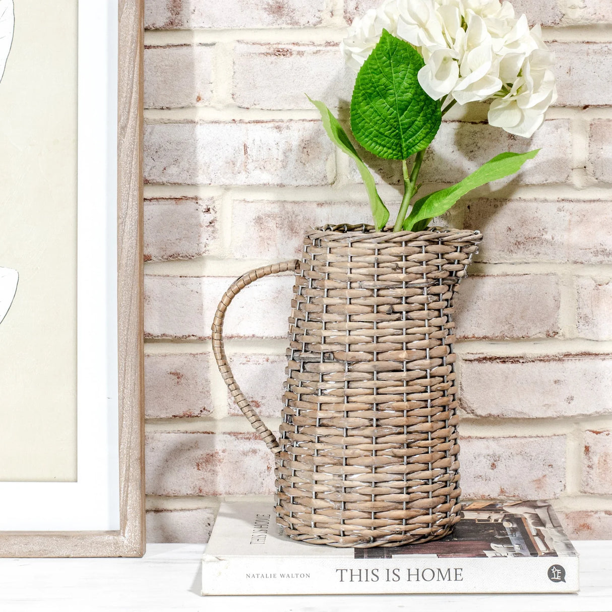 Wicker Pitcher Vase with Handle