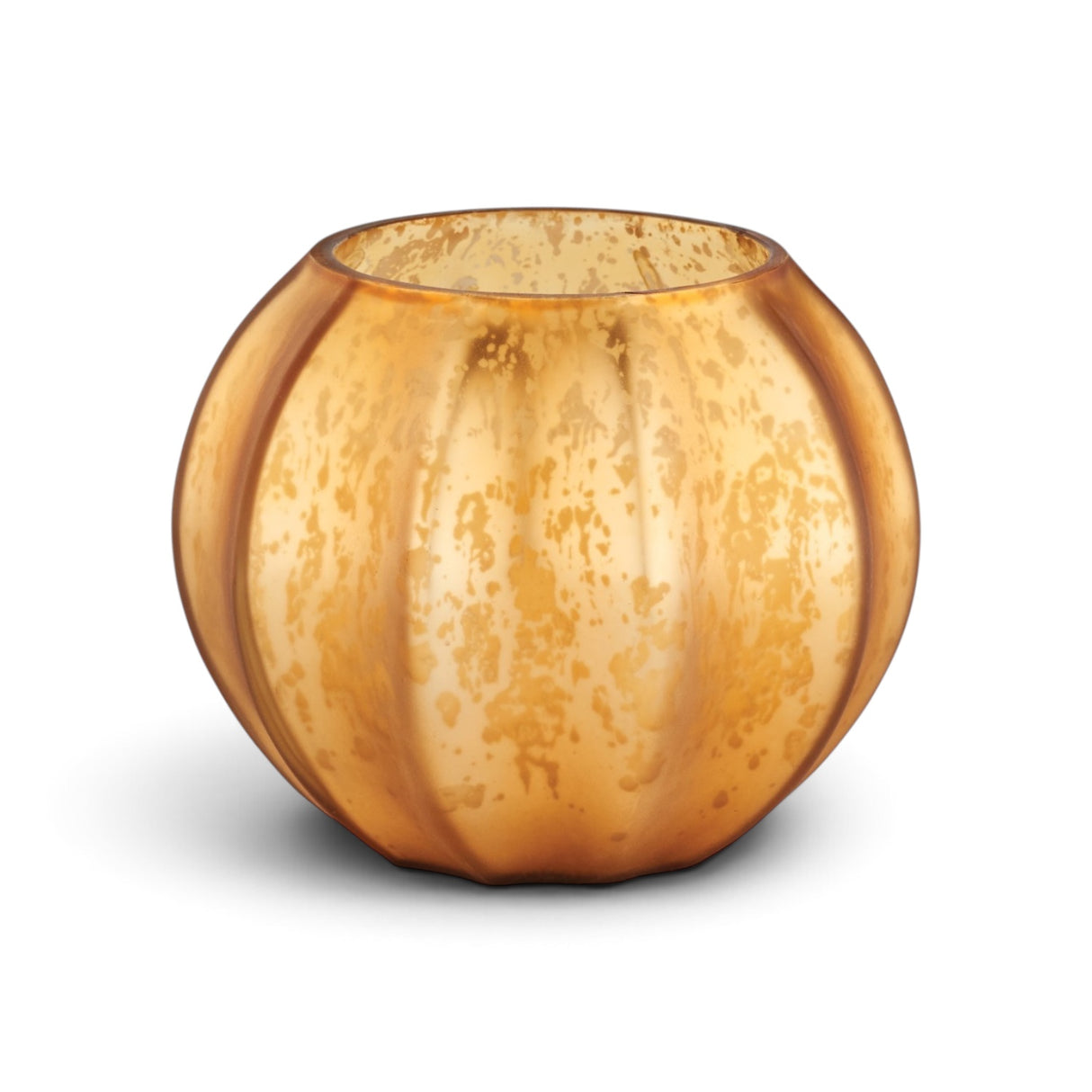 Illume Woodfire Mercury Pumpkin Candle in amber gold glass with smoky cedar and warm vanilla fragrance