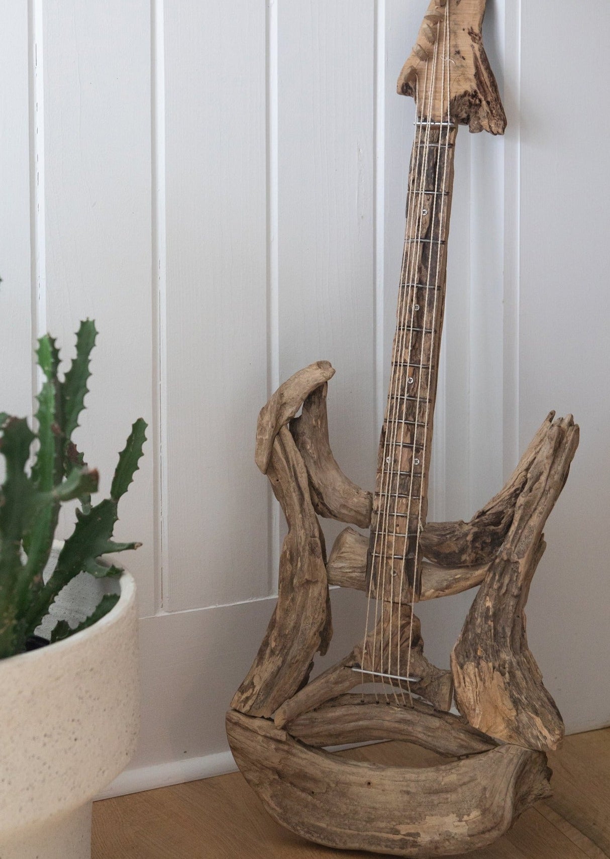Driftwood Guitar Sculpture with Strings