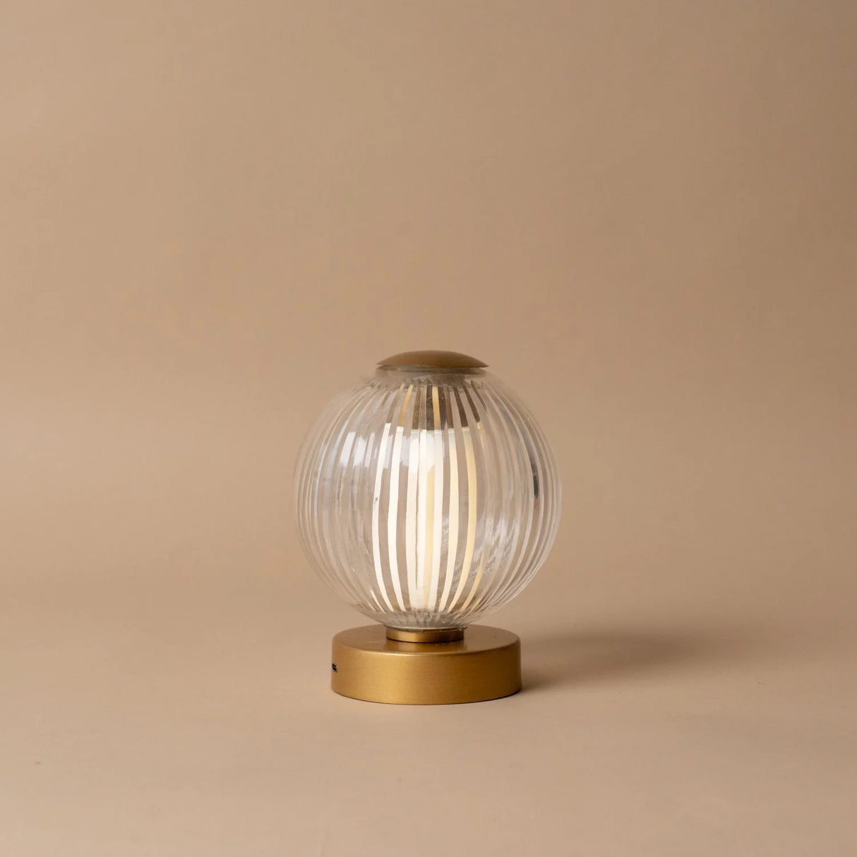 Antique Brass & Pleated Glass Metal LED Touch Lamp | Rechargeable