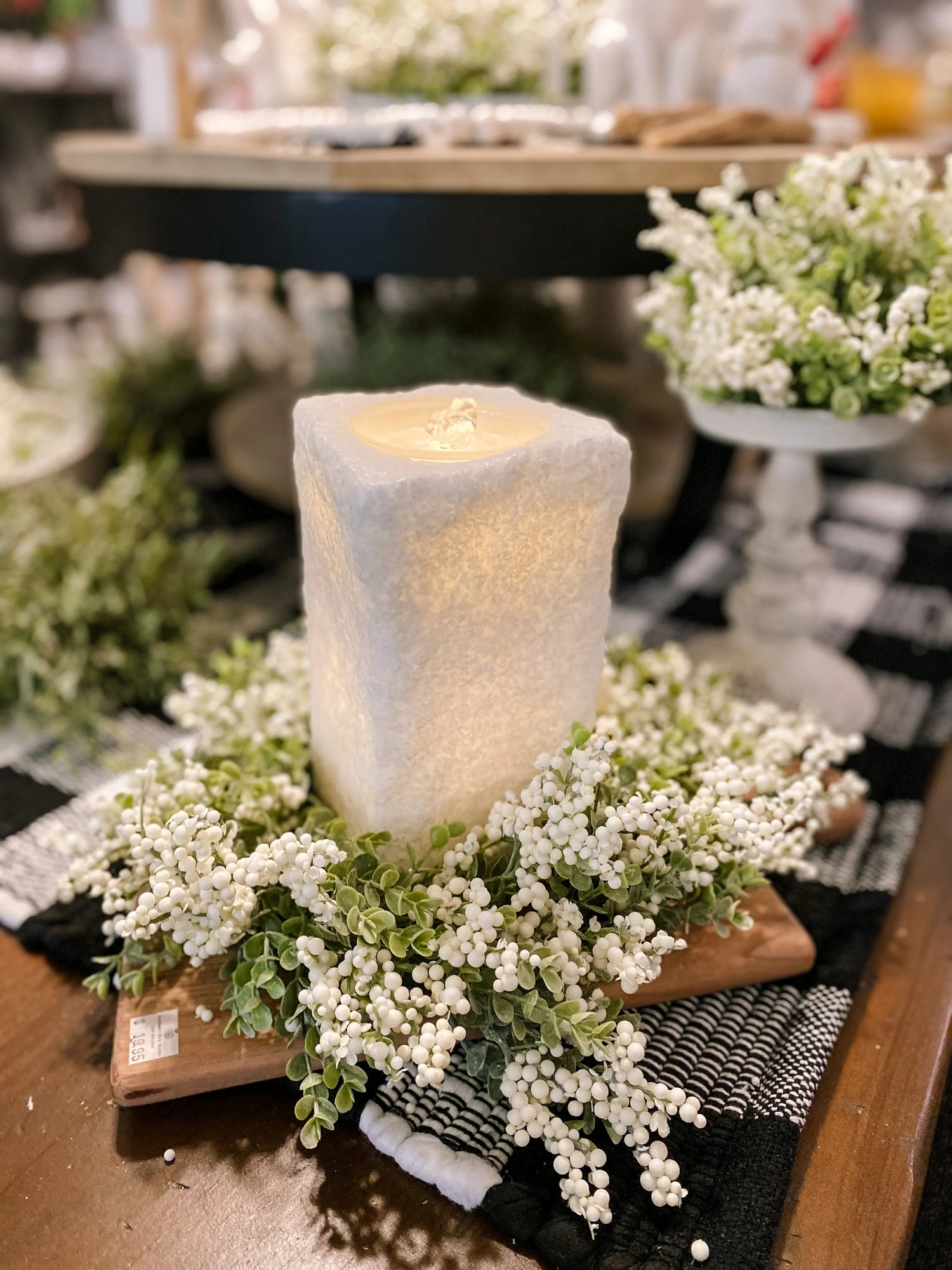 Water Wick LED White Stone Fountain Wax Candle with Remote