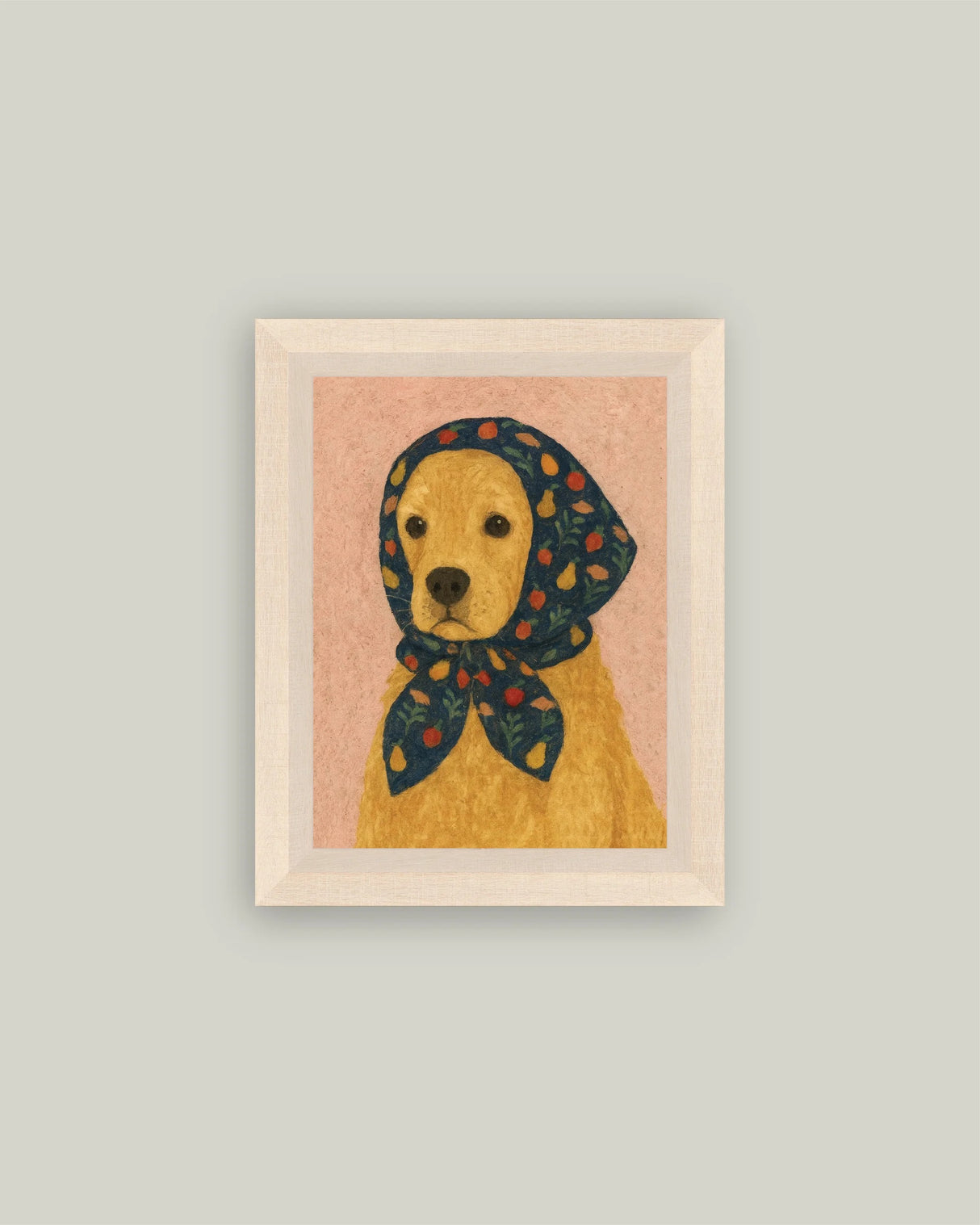 Framed Dog with Floral Scarf Wall Art