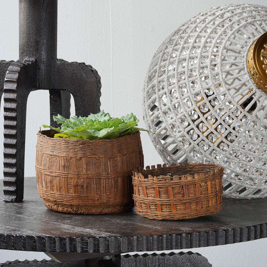 Vintage India Himachal Hand-Woven Rattan Basket