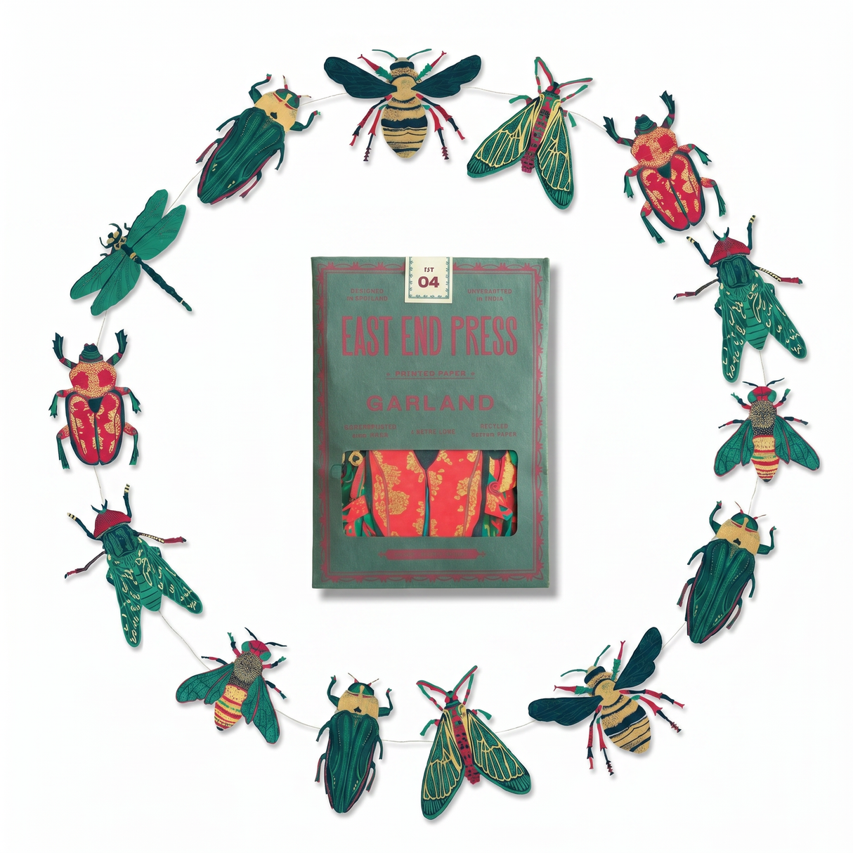 hand printed insect paper garland beetle and bee by East End Press