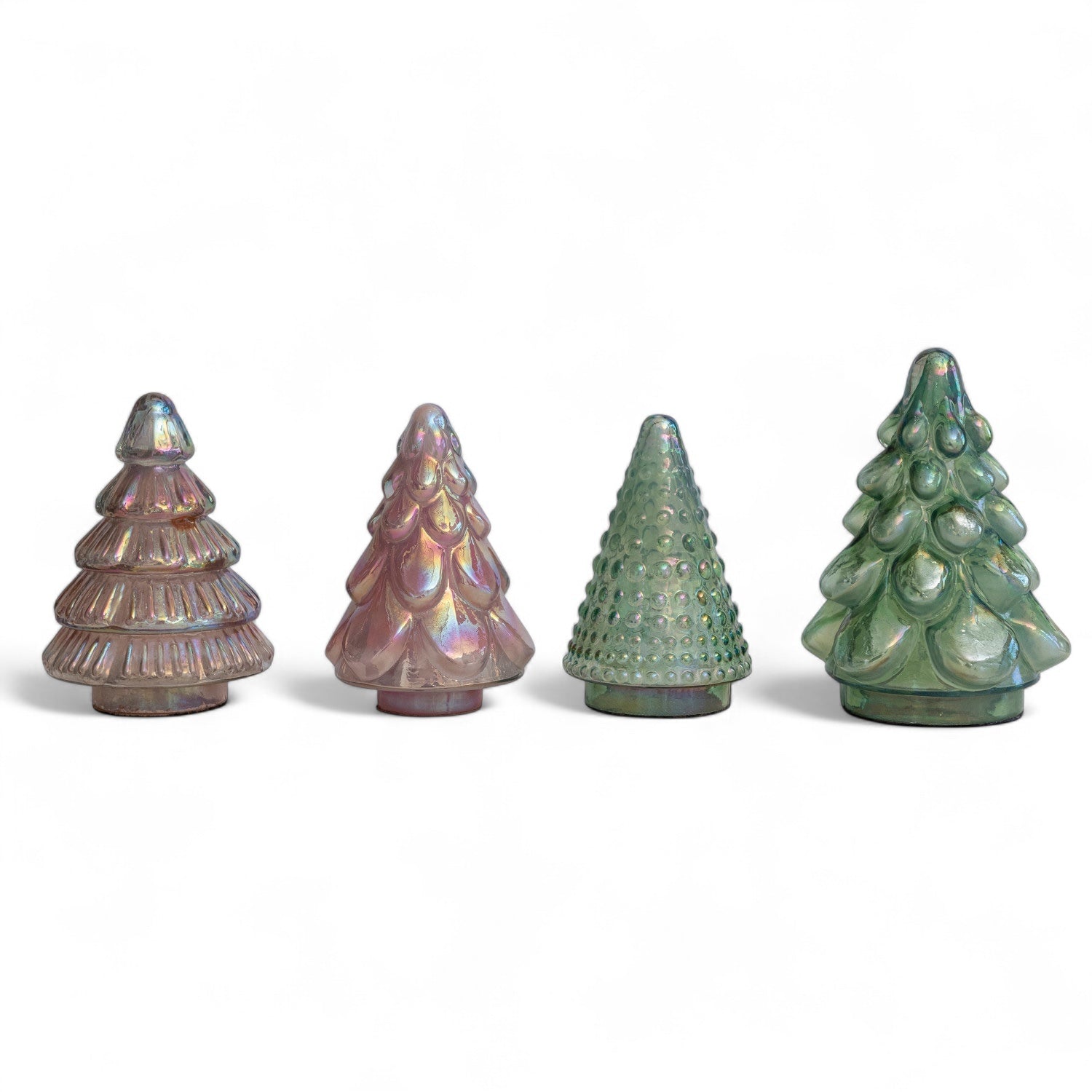 Embossed mercury glass Christmas tree with iridescent finish