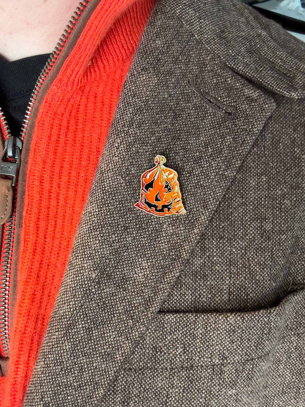 pumpkin leaf bag enamel pin