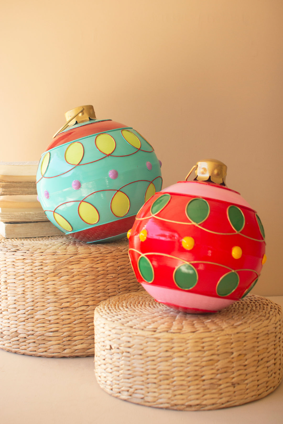 Kalalou set of two oversized colorful Christmas ball ornaments