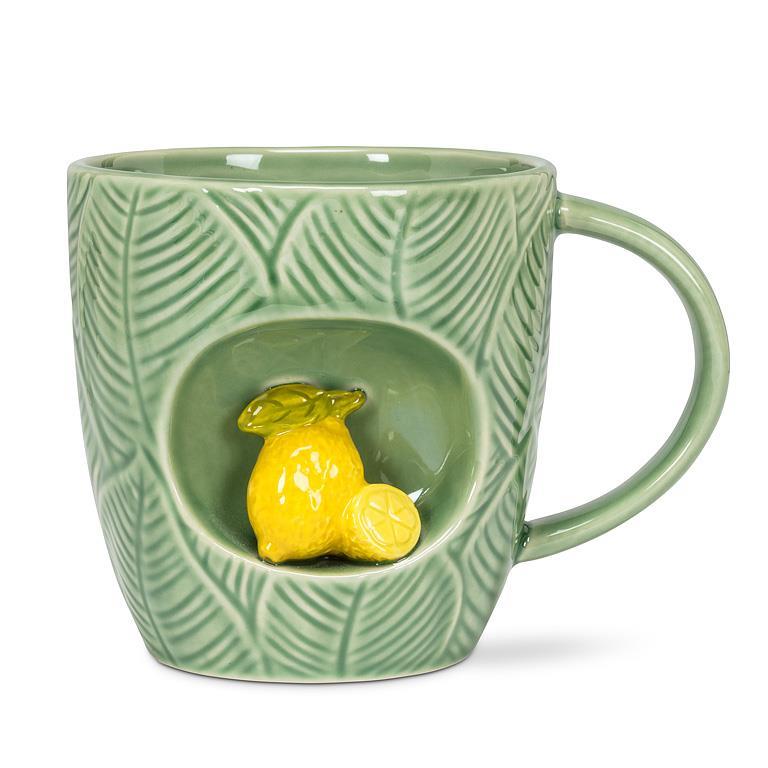 lemon ceramic mug leaf pattern green coffee mug decorative 12oz