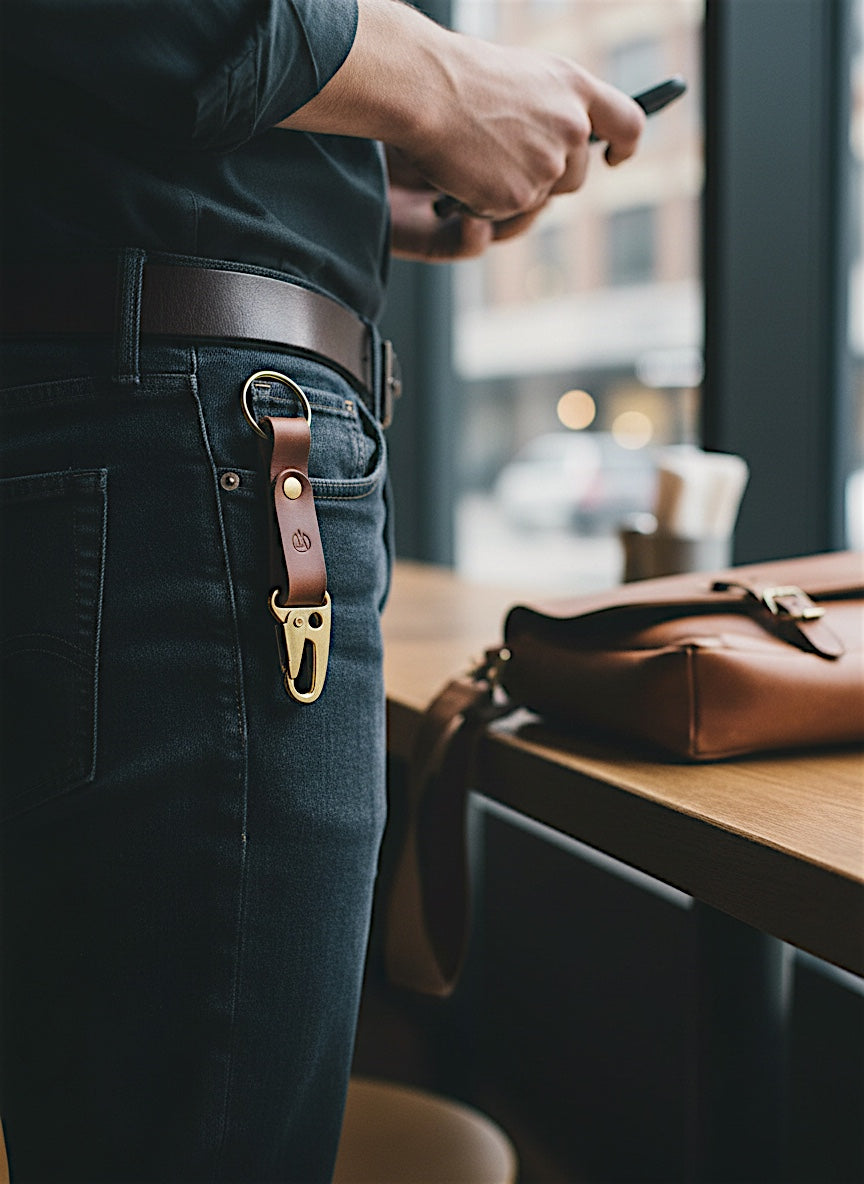 Brass Lever Snap Leather Keychain