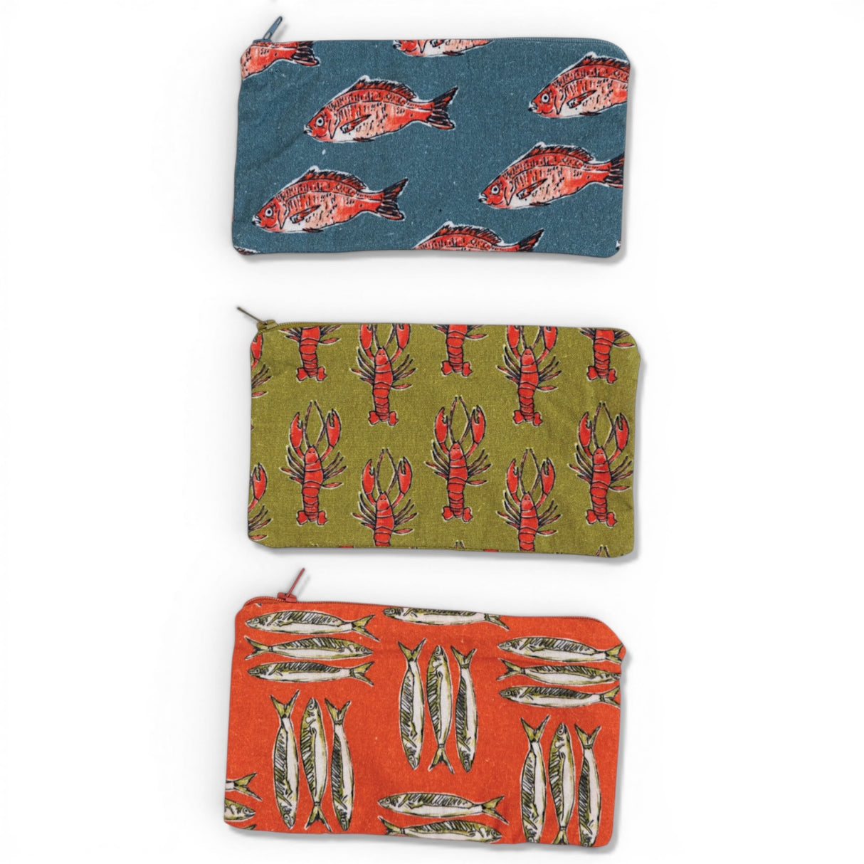cotton zip food pouch sea life print reusable snack bag fish lobster pouch coated interior