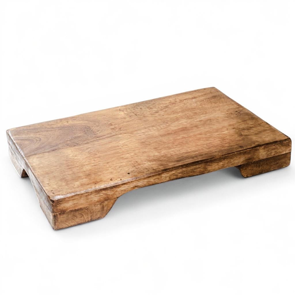 Rectangular mango wood pedestal riser with smooth surface and side cut-outs