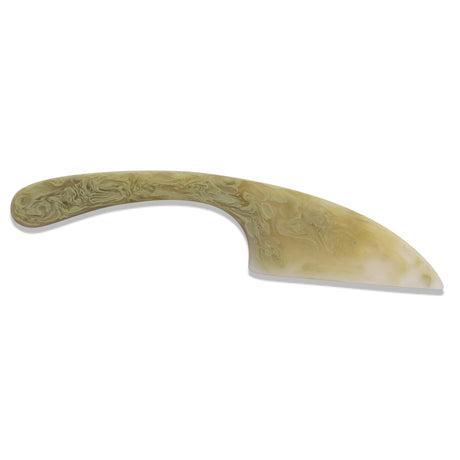 green marbled resin cheese knife with curved handle