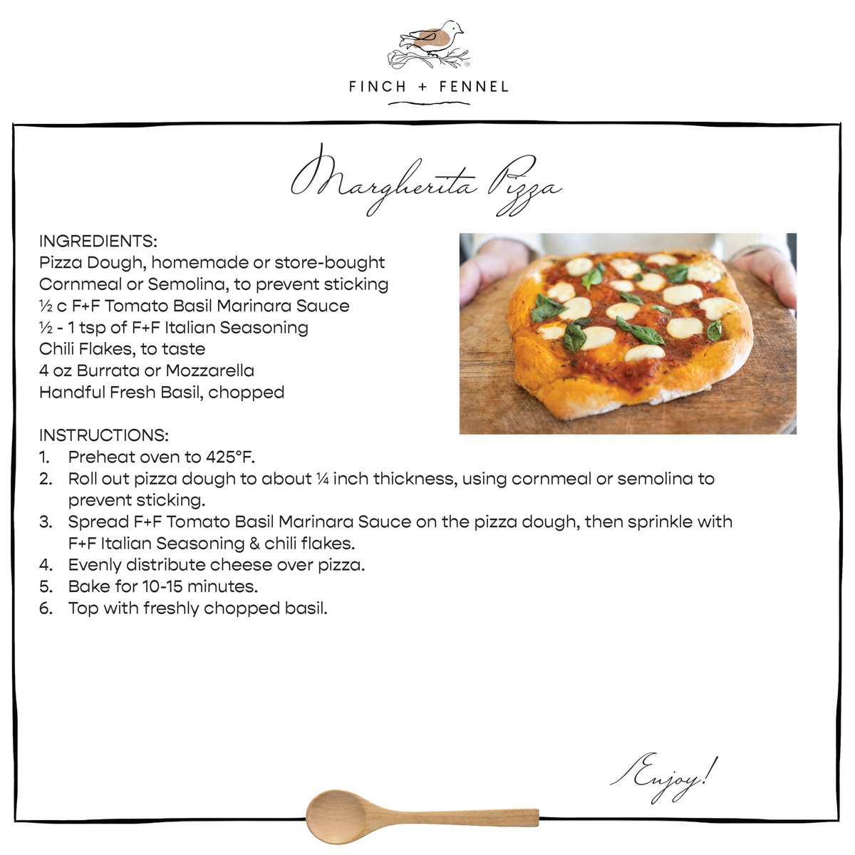 Margherita pizza recipe made with Finch + Fennel Tomato Basil Marinara Sauce