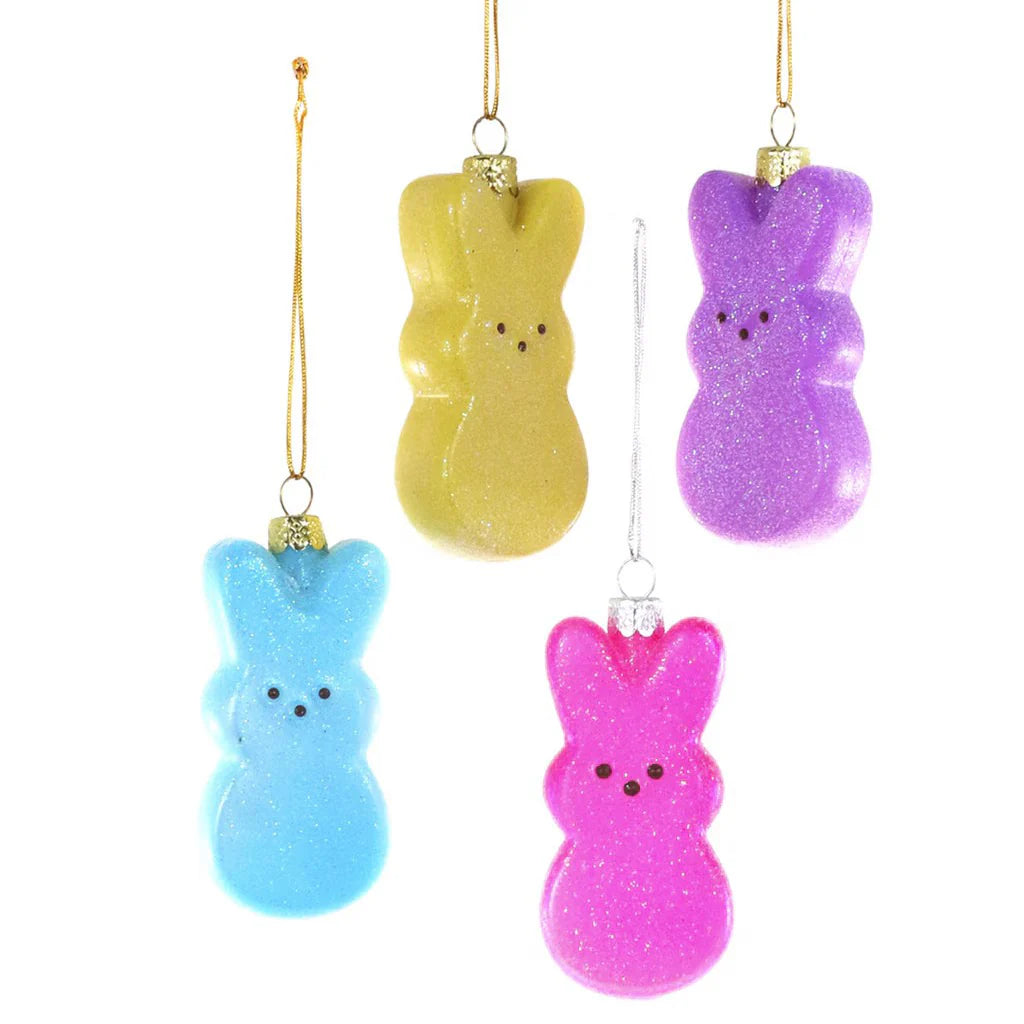 Glittered peeps glass bunny ornament in pastel colors
