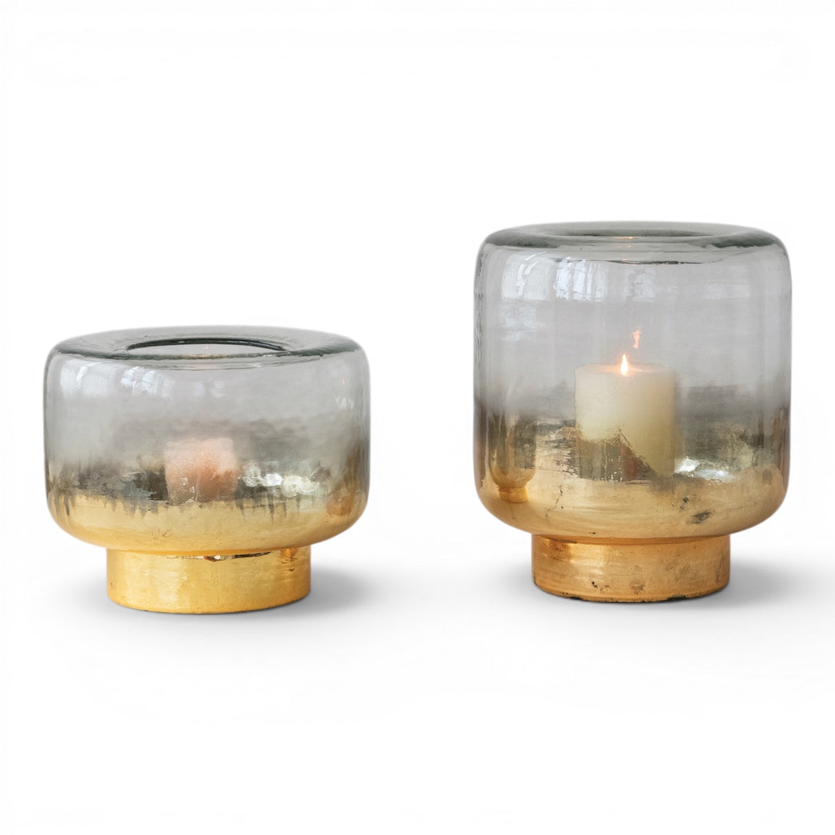 mercury glass hurricane candle holder gold base silver gold glass decor