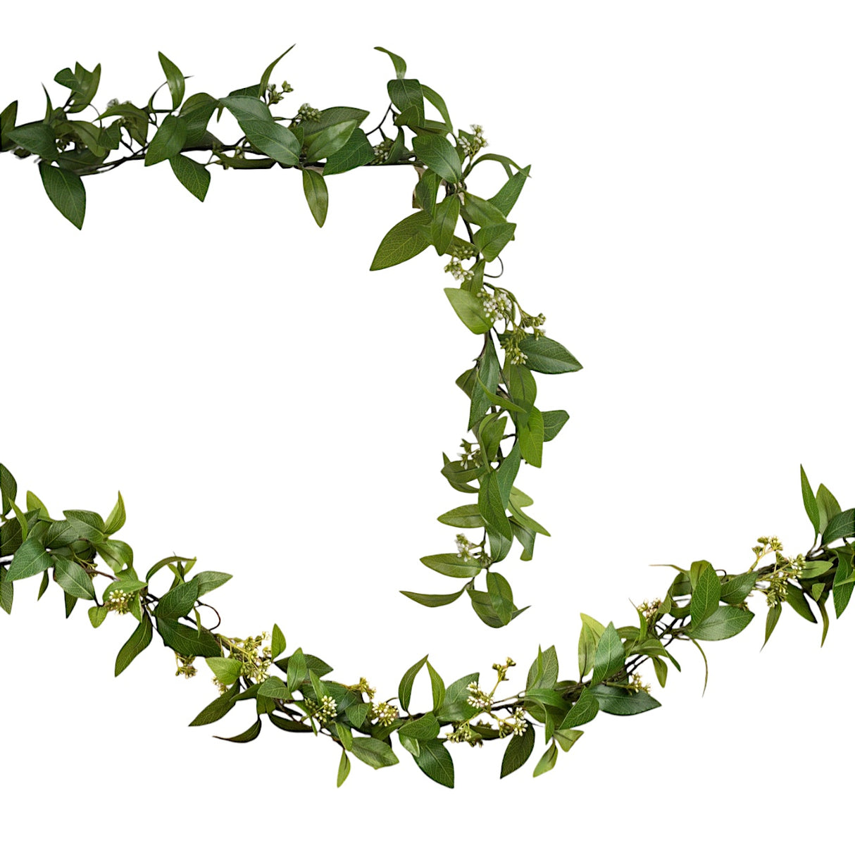 6-foot-long Mountain Laurel garland with lifelike green leaves and white berry accents, ideal for mantels, tables, and seasonal decor.