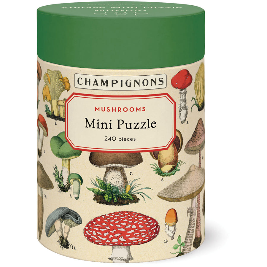 Mushrooms mini puzzle featuring vintage illustrations, 240 pieces, finished size 10.5" x 14"
