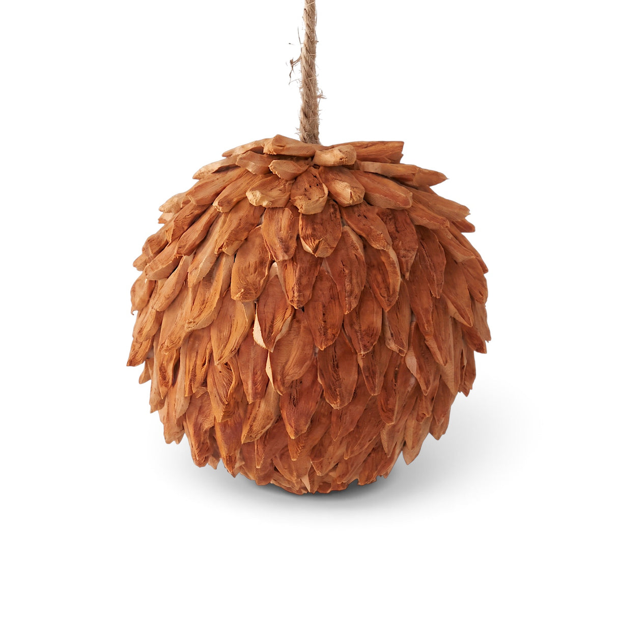 Mustard paper petal leaf ball ornament with jute hanging loop