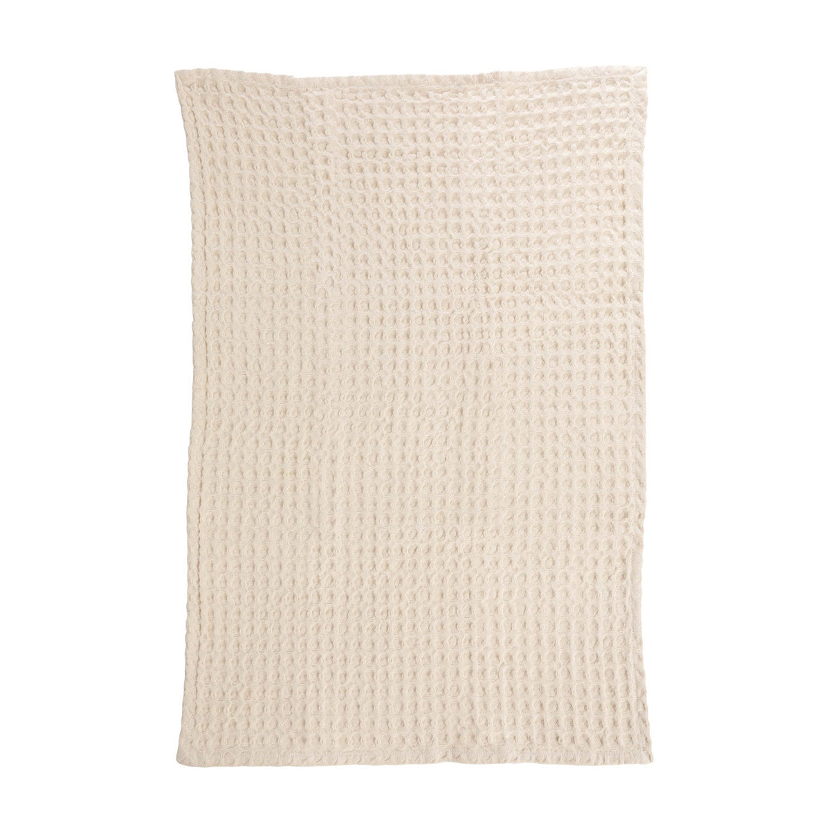 Natural stonewashed cotton waffle weave kitchen towel with hanging loop, 28 by 18 inches