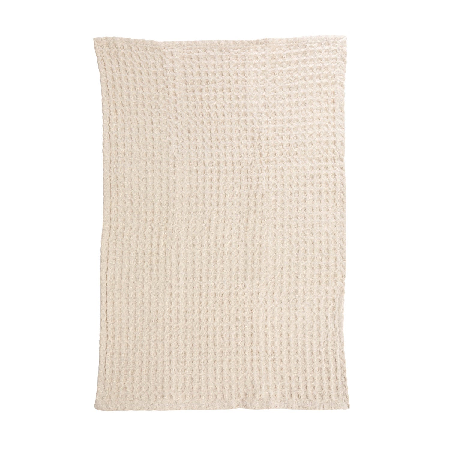 Natural stonewashed cotton waffle weave kitchen towel with hanging loop, 28 by 18 inches