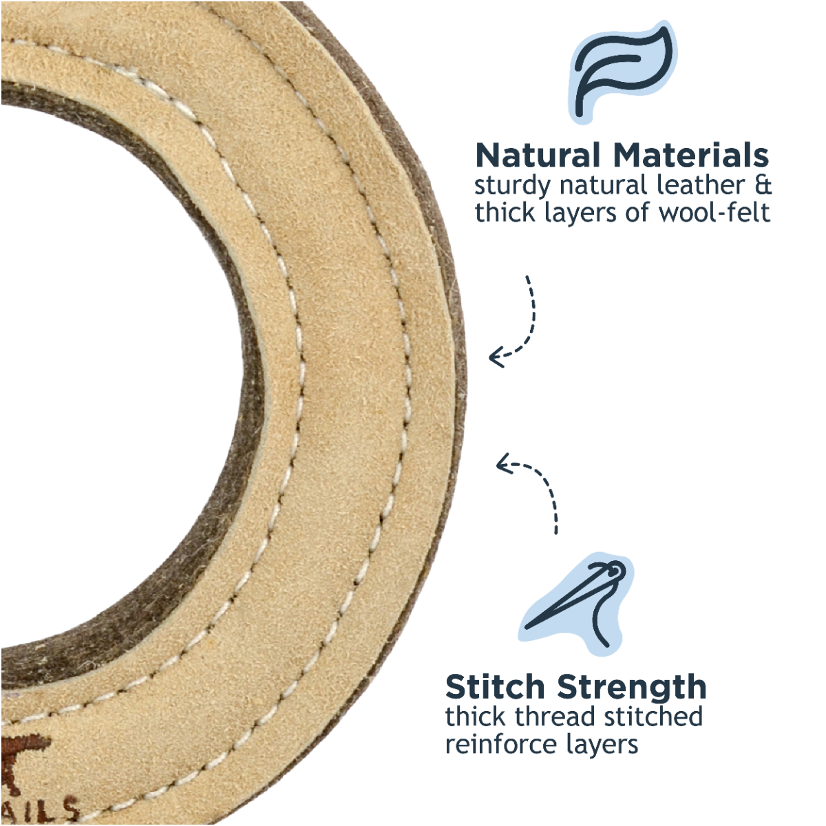 Natural Leather & Wool Ring Dog Toy