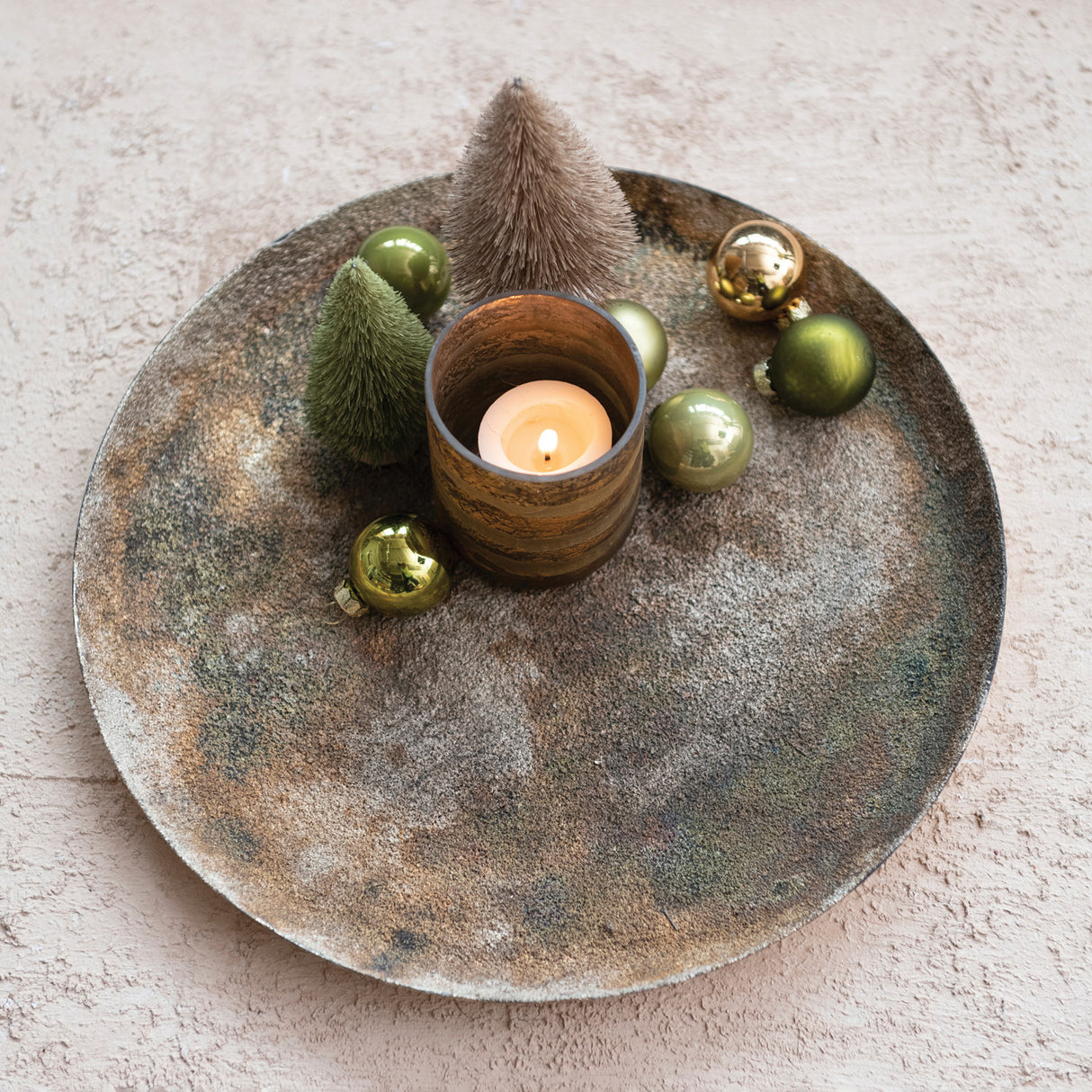 Decorative Metal Tray with Distressed Pewter Finish