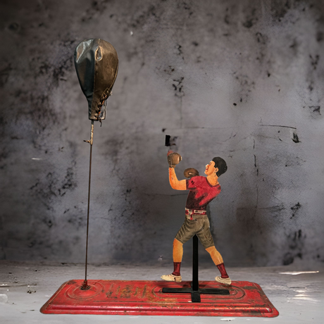 Vintage Child's Standing Punching Bag and Metal Sign